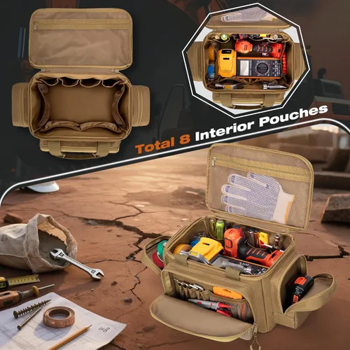 Miniatura 2 de Pequeña bolsa de herramientas con parte inferior antifricción, bolsa táctica de 12 pulgadas para hombres, organizador de almacenamiento de Caqui