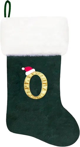 Miniatura 32 de Calcetines de Navidad bordados de 20 pulgadas con monograma, terciopelo negro con puño de felpa blanca supersuave, adornos clásicos para decoración