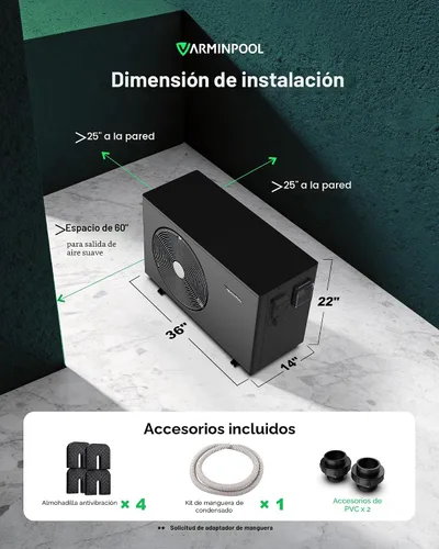 Miniatura 5 de Bombas de calor para piscina, bomba de calor de piscina de 30,000 BTU para piscinas sobre el suelo de hasta 8000 galones, control WiFi