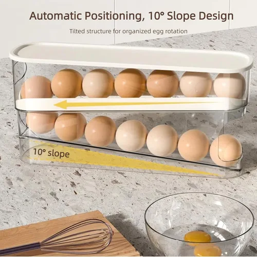 Miniatura 4 de Dispensador automático de huevos para refrigerador, organizador de huevos para refrigerador que ahorra espacio y almacenamiento con tapa, bandeja
