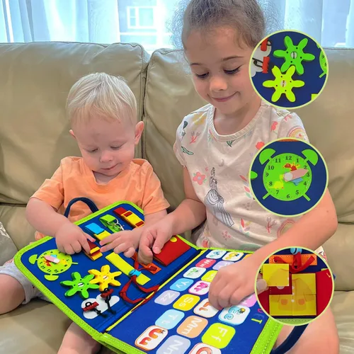 Miniatura 5 de LearnToy Juguete de aprendizaje Montessori de dinosaurio para niños pequeños de 3 a 5 años, tablero sensorial ocupado con actividades educativas