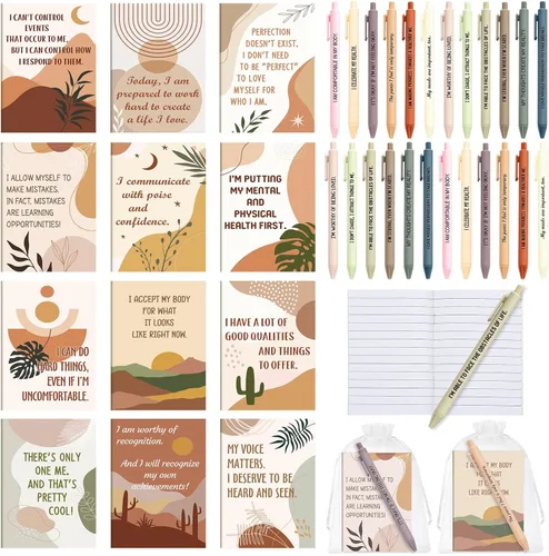 Miniatura 12 de Mooliwe Conjunto de Regalo de Afirmación Positiva de 24 Juegos/48 Piezas, Cuadernos de Gratitud con Bolígrafos, Bolsas Pequeñas, Blocs de Notas