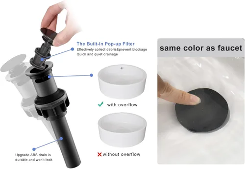 Miniatura 8 de Grifo de baño cascada negro – Grifo de lavabo de baño de una sola manija negro mate de 1 o 3 agujeros Grifo de tocador sólido de un solo orificio