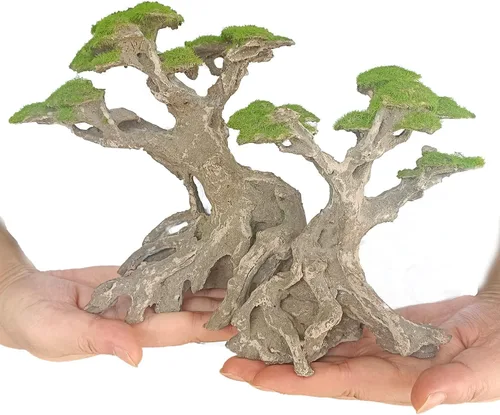 Miniatura 7 de Novelsite Decoración de Pecera - Árboles Bonsái con Musgo Artificial - Rocas de Acuario para Paisajismo Acuático - Hecho de Arenisca, Decoraciones
