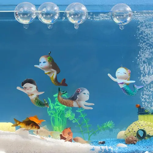 Miniatura 6 de Decoración flotante de pecera de sirena, decoraciones de acuario de dibujos animados para mascotas acuáticas para jugar adornos de acuario de resina