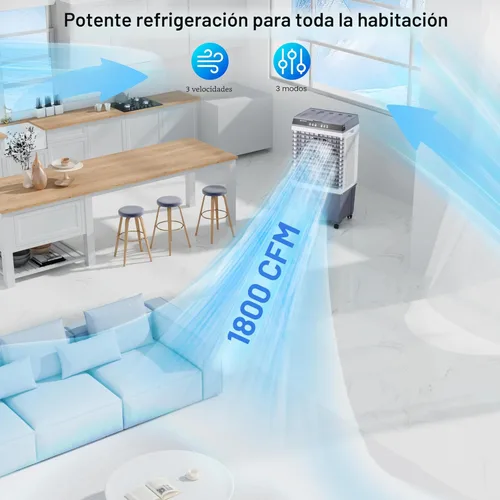 Miniatura 2 de Uthfy Enfriador de aire evaporativo de 1800 CFM, aire acondicionado 3 en 1 con motor de cobre, tanque de agua de 5.3 galones, 6 paquetes de hielo