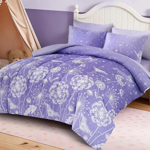 Miniatura 30 de Dinjoy Juego de edredón para niñas, tamaño individual, colorido, azul, rosa, morado, arcoíris, juego de ropa de cama de 6 piezas en una bolsa