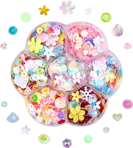 1 caja de lentejuelas y lentejuelas para manualidades, lentejuelas multicolor para niños, suministros de lentejuelas para hacer joyas, ropa hecha a