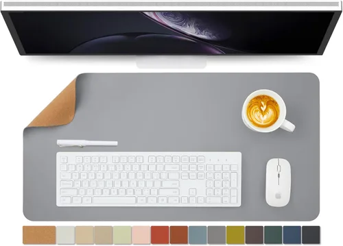 Miniatura 73 de Tapete de escritorio grande de corcho natural y cuero, tapete de escritorio ecológico, protector de escritorio de doble cara, tapete de teclado Café