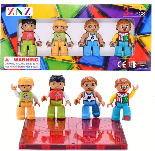 ZNZ Figuras magnéticas de personas para niños, 4 piezas, juguetes compatibles con azulejos magnéticos, bloques magnéticos para niños y niñas, regalos