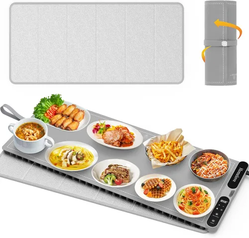Miniatura 15 de Homelove Tapete de calentamiento para alimentos – Bandeja de calentamiento eléctrica rápida de superficie completa con 7 ajustes de temperatura
