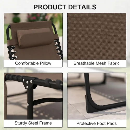 Miniatura 5 de Outsunny Tumbona plegable para exteriores, silla de bronceado con bolsillo lateral, correa de transporte, tumbona portátil para patio y playa