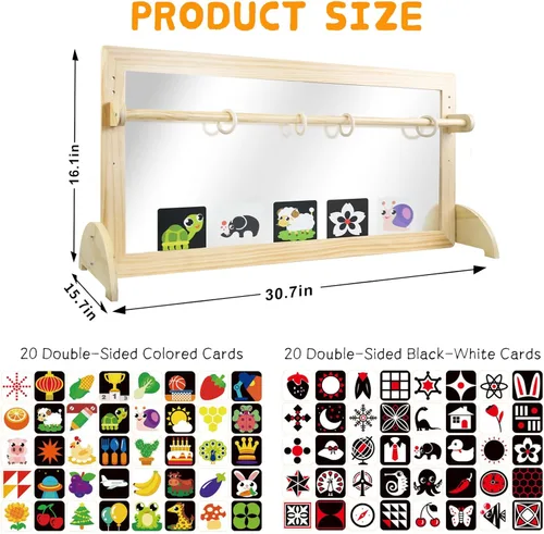 Miniatura 5 de Espejo Montessori con barra, barra de dominadas ajustable de madera para bebé, piso y pared, inastillable, seguridad, coordinación infantil, muebles