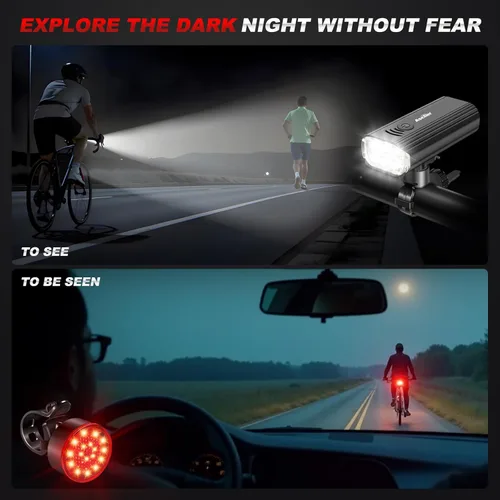 Miniatura 7 de Ascher USB Rechargeable Bike Light Front and Back, Super Bright 1000 Lumens Bicycle Headlight and Compact Tail Light, 4 Light Modes, Large Capacity