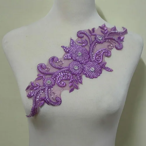 Miniatura 9 de Apliques de encaje con cuentas 3D Luz Lujo Ropa Collar Ramillete Bordado Accesorios (azul oscuro)