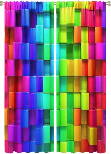 Miniatura 49 de Cortinas opacas abstractas de arco iris, pintura de color arcoíris con gotas, diseño gráfico creativo con bolsillo para barra, para sala de estar