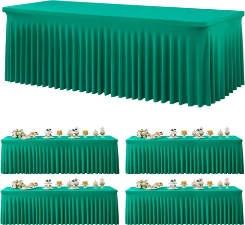 Miniatura 57 de Paquete de 2 manteles de spandex para mesas rectangulares de 8 pies, mantel elástico rosa de 8 pies, manteles ajustados, falda de mesa para fiestas