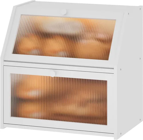 Miniatura 11 de Caja de pan extra grande negra para mostrador de cocina, caja de pan de bambú de doble capa grande, capacidad de almacenamiento de pan de madera