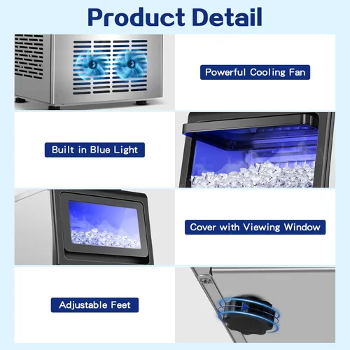 Miniatura 8 de Amzgachfktch Máquina de hielo comercial, 110 libras/24 horas, máquina de hielo para debajo del mostrador con 2 entradas de agua, máquina de hielo