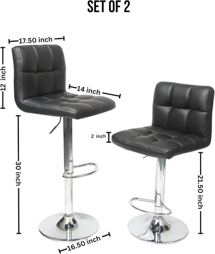 Miniatura 3 de Taburete de bar hidráulico Roundhill ajustable de piel de giro, 2 unidades, Cuero sintético Acero inoxidable, Negro