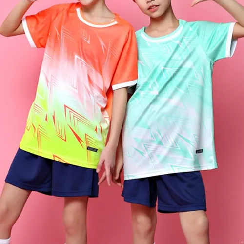 Miniatura 4 de Fldy Uniforme de entrenamiento deportivo de fútbol para niños y jóvenes, traje deportivo de 2 piezas, camiseta de manga corta con pantalones cortos