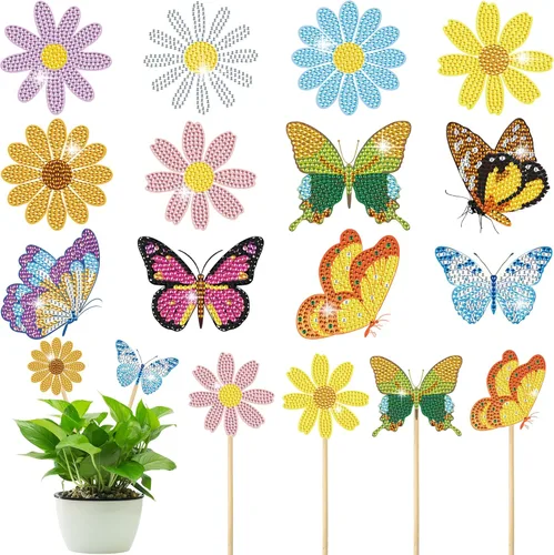Vcekract Kits de arte de diamantes de mariposa, 12 piezas de pintura de diamantes para decoración de jardín, suministros de manualidades de arte de