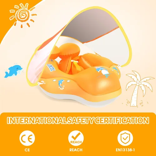 Miniatura 2 de LAYCOL - Flotador de natación para bebé con toldo solar FPU 50+ para piscina, no se voltea, para bebés de 3 a 36 meses Amarillo