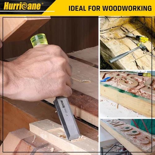 Miniatura 6 de HURRICANE Juego de 4 cinceles de madera para carpintería. Cuchillas de borde biselado de acero CR-V con tapas de seguridad. Agarre extra grande