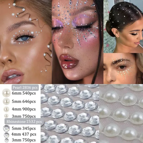 Miniatura 3 de 4368 piezas de diamantes de imitación transparentes autoadhesivos de cara de perlas blancas, diamantes de imitación transparentes, gemas brillantes