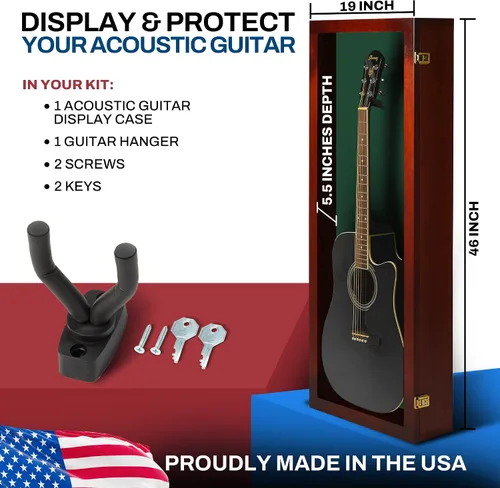 Miniatura 2 de PENNZONI Vitrina de guitarra acústica - Estuche acrílico para guitarra acústica - Soporte de pared para guitarra hecha de marco de madera dura
