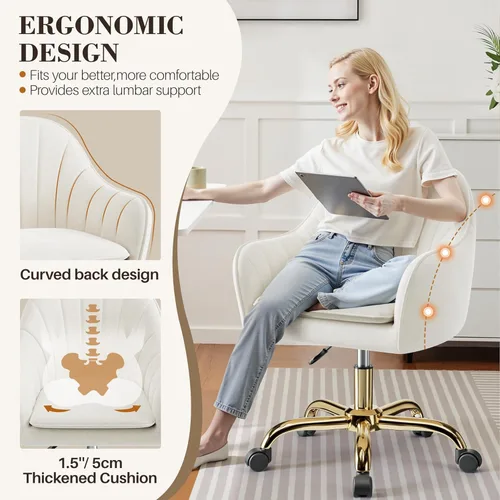 Miniatura 6 de Silla de tocador con ruedas, cómodas sillas de escritorio de oficina en casa, sillas de tocador de terciopelo modernas ajustables para dormitorio