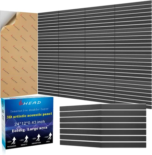 Miniatura 20 de BSHEAD 10 piezas de paneles acústicos de microfibra de 165dtex, paneles de pared insonorizantes autoadhesivos, paneles de espuma de 12 x 12 x 0.4