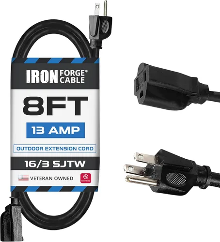 Miniatura 11 de Iron Forge Cable Cable de extensión negro de 6 pies, 16/3, cable de extensión de 6 pies, 3 puntas, resistente a la intemperie, ideal