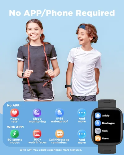 Miniatura 2 de BIGGERFIVE Reloj inteligente para niños, reloj de seguimiento de actividad física de 1.8", podómetro, frecuencia cardíaca, IP68 resistente al agua