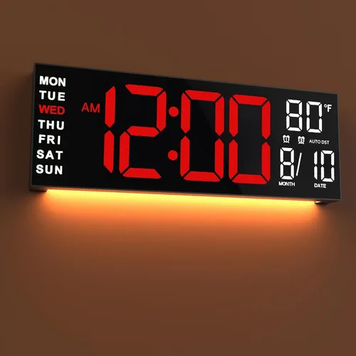JALL Reloj digital grande de montaje en pared de 16 pulgadas, temporizador de cuenta atrás, alarma, LED grande, color RGB, DST, temperatura para