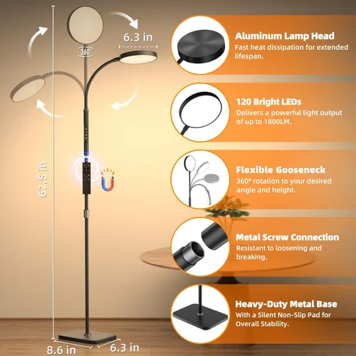 Miniatura 5 de PACOVY Lámpara de Pie, Lámparas de Pie de Altura Ajustable para Sala de Estar Dormitorio, 120 LED Súper Brillante Lámpara de Pie con Control Remoto