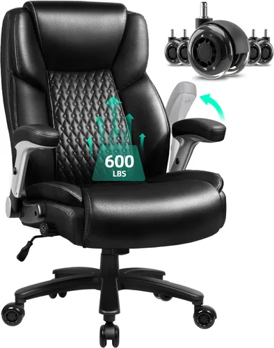 VITESSE Silla de oficina grande y alta de 600 libras con reposabrazos abatible, grande y resistente con soporte lumbar ergonómico, silla de oficina