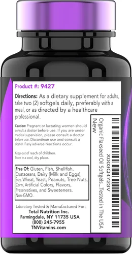 Miniatura 6 de tnvitamins Cápsulas blandas de aceite de linaza orgánica: 2000 mg - 90 cápsulas blandas Alto en ácidos grasos omega-3 Suplemento de aceite