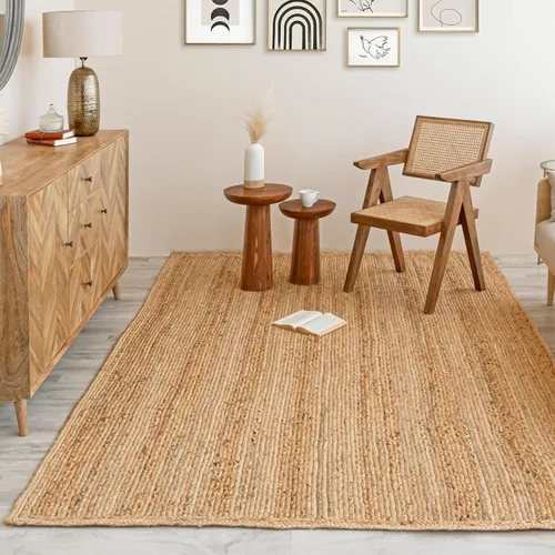 Miniatura 13 de HOMEMONDE Alfombra de yute natural tejida a mano de 2'x3' - Alfombra de piso rústica vintage trenzada reversible estilo granja para interiores