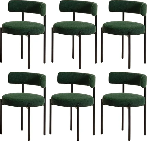 Miniatura 16 de Juego de 2 sillas de comedor Boucle, sillas de comedor beige con asiento tapizado y respaldo redondo, sillas de cocina modernas de mediados de siglo