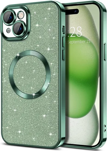 Miniatura 63 de Hython Funda para iPhone 13 Pro Max con purpurina, fundas magnéticas transparentes para teléfono con protector de lente de cámara