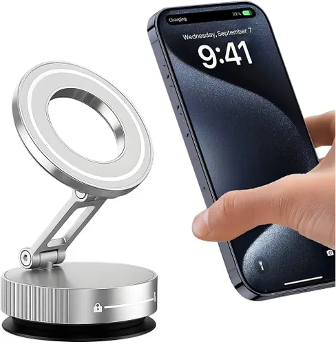 Miniatura 7 de HZEL Soporte magnético para teléfono al vacío para automóvil, soporte plegable para teléfonos inteligentes con ventosa, giratorio de 360°