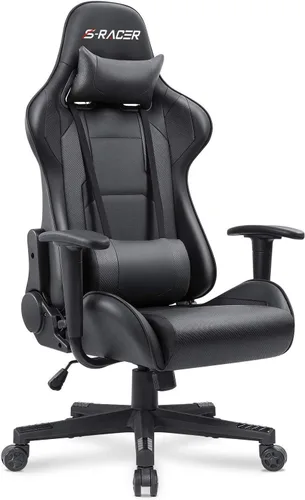 Homall Silla de juegos, silla de oficina con respaldo alto, silla de computadora de cuero, silla de escritorio racing ejecutiva, ergonómica, Negro