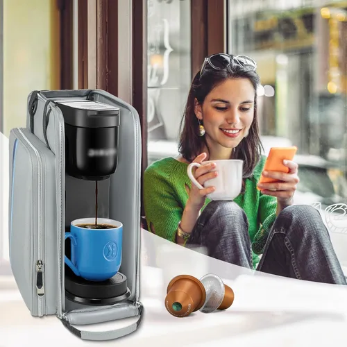 Miniatura 7 de Bolsa de viaje para cafetera, compatible con Keurig K-Mini, funda de transporte para cafetera de una sola porción compatible con K-Mini Plus con Gris