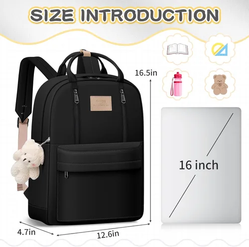 Miniatura 2 de GAXOS Bonita mochila para la escuela, mochila estética, para mujeres y niñas, bolsa negra para libros estilo coreano