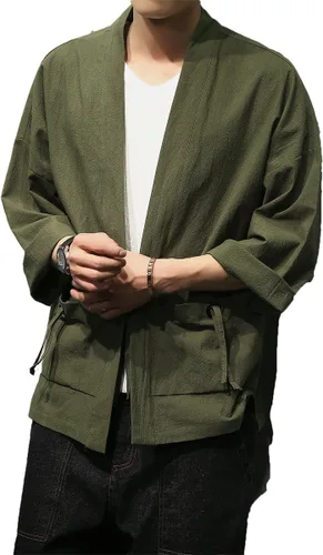 Miniatura 5 de Chaquetas tipo kimono con bordado de lino y mezcla de algodón para hombre