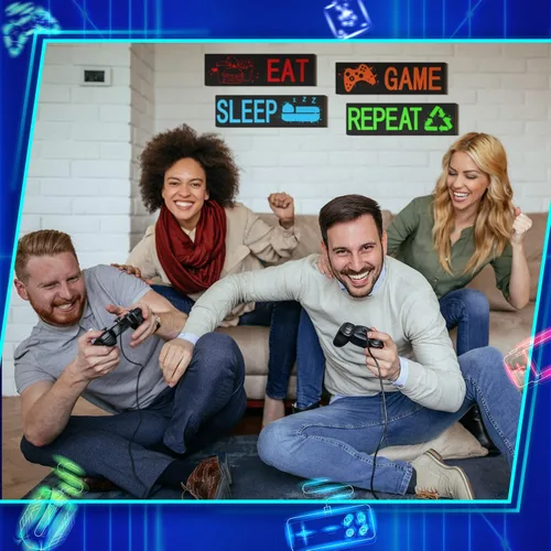 Miniatura 3 de Queekay 4 piezas de decoración de juegos para habitación de adolescentes y niños, pósteres de videojuegos de neón, impresiones artísticas de pared