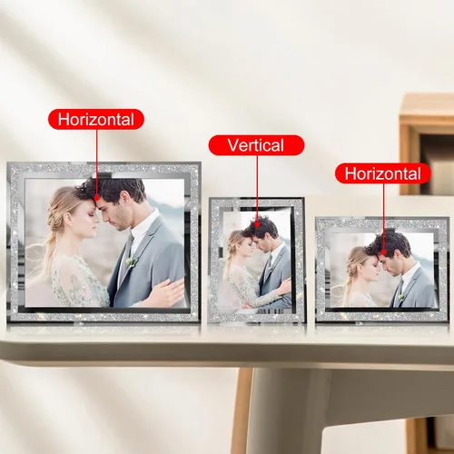 Miniatura 3 de Egofine Juego de 4 marcos de fotos de 4 x 6 pulgadas, marcos de fotos de cristal plateado para boda, para exhibición de mesa vertical u
