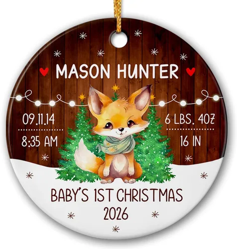 Miniatura 16 de Adornos de Navidad personalizados de animales del bosque 2026, primera decoración de árbol de Navidad del bebé, adorno de primera Navidad, adorno
