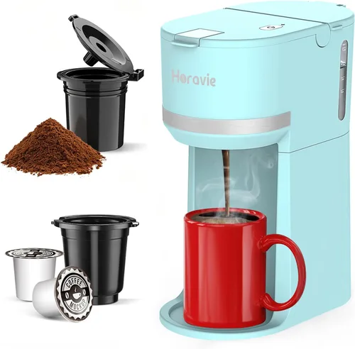 Miniatura 11 de Horavie Mini - Cafetera de porción individual para cápsulas K Cup y café molido, máquina de café de preparación rápida de una taza con recordatorio